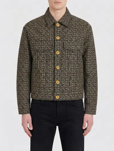 BALMAIN BALMAIN COTTON BLEND SHIRT JACKET WITH MONOGRAM