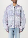 Balmain Bomber Jacket With Palm Tree Print In Blau