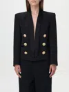 Balmain Cropped Grain De Poudre Edge-to-edge Jacket With 6 Buttons In 黑色
