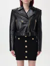 Balmain Chain Quilted-sleeves Leather Crop Biker Jacket In 黑色