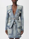 Balmain Stonewashed Cotton Denim Blazer In Blue