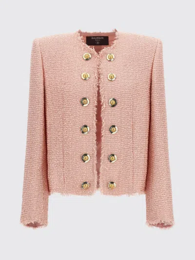 Balmain Edge-to-edge Sequin Tweed Jacket In Pink