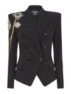 Balmain Crepe 6-button Jacket With Embroidered Patches In Black