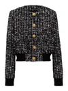 Balmain Buttoned Metallic Tweed Bomber Jacket In Black