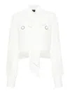 Balmain Pussy-bow Feather-trimmed Silk And Metallic Cotton-blend Tweed Jacket In Blanco