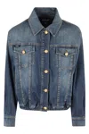 Balmain Embossed-button Cropped Jacket In Blue