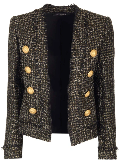 Balmain Double-breasted Tweed Jacket In Grey