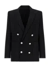 Balmain Double-breasted Grain De Poudre Wool Blazer In Blue