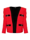 Balmain Shawl Collar Double Wool Crepe Jacket In Rojo