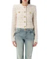 Balmain White Crewneck Cardigan With Jewel Buttons In White