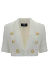 Balmain Spencer Tweed 6-button Short-sleeve Jacket In White