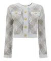 Balmain Vichy Check Tweed Knit Crop Jacket In White