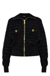 Balmain Textured Fabric Short Jacket With High Collar In Black