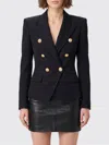 Balmain Women Black Double-breasted Jacket With Branded Buttons And Asymmetric Cut In Wool Woman In Black