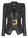 Balmain Belted 4 Pokets Fitted Lambskin Jacket Clothing