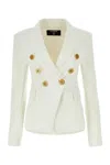 Balmain White Double-breasted Jacket With Peak Lapels And Logo Buttons In Fabric Women In 0fablanc