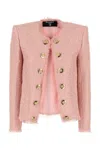 Balmain Glitter Embellished Silk Tweed Spencer Jacket In Pink