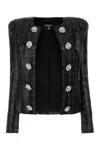 Balmain Sequin-embellished Tweed Jacket In Black
