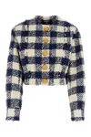 Balmain Blue/white Crewneck Bomber Jacket In Marineblanc