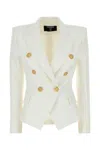 Balmain White Double-breasted Jacket With Peak Lapels And Logo Buttons In Neutral