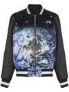 Balmain Logo Planet Zip-up Bomber Jacket In Black