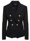 Balmain Black Double-breasted Jacket With Branded Buttons And Asymmetric Cut In Wool Woman In Black
