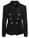 Balmain Black Double-breasted Jacket With Branded Buttons And Asymmetric Cut In Wool Woman In Black
