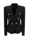 Balmain 6 Buttons Fitted Grain De Poudre Jacket In Black
