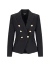 Balmain Black Double-breasted Jacket With Branded Buttons And Asymmetric Cut In Wool Woman In Black