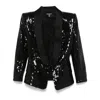 Balmain Sequined Double-breasted Satin Tailored Jacket In Black