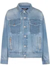 Balmain Collar Zip Jacket With Long Sleeves And Printed Pattern In Blue