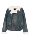 Balmain Shearling Collar Buttoned Pocket Jacket In Blue