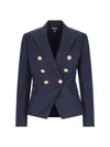 Balmain Navy Blue Viscose-wool Blend Blazer In Blue