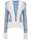 Balmain Fringed Tweed Blazer In Light Blue/white