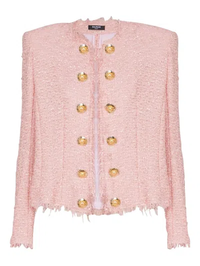 Balmain Giacca In Tweed Rosa Donna In Pink