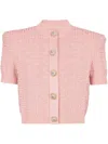 Balmain Pb-intarsia Short-sleeve Cardigan In Pink