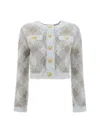 Balmain Vichy Check Tweed Knit Crop Jacket In White