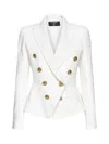 Balmain White Double-breasted Jacket With Peak Lapels And Logo Buttons In Fabric Women In White