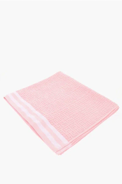 Balmain Jacquard Cotton Blend Towel With All-over Monogram In Pink