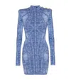 Balmain Knitted Jacquard Mini Dress - Women's - Viscose/polyester/polyamide In Blue