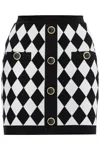 Balmain Diamond-intarsia Knitted Miniskirt In White