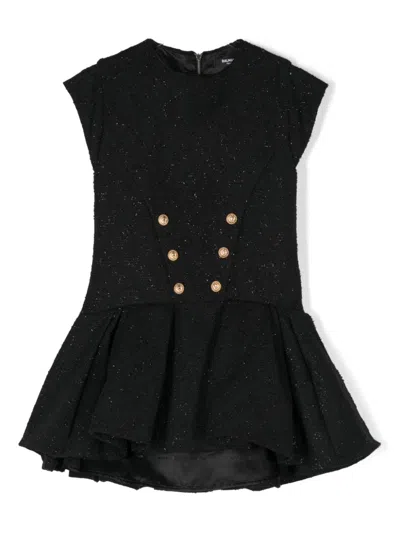 Balmain Kids' Jacquard Dress In Black
