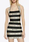 Balmain Striped Halterneck Jacquard Minidress In Black
