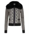 Balmain Fur Collar Monogram Knit Bomber Jacket In Black