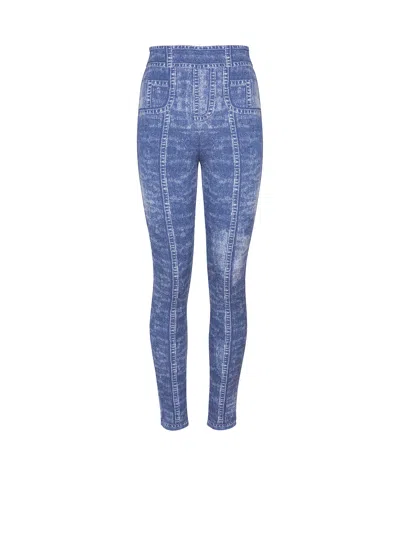BALMAIN JACQUARD KNIT LEGGINGS WITH DENIM EFFECT