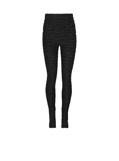 Balmain Jacquard Knit Leggings With "love Letter" Motif In Black