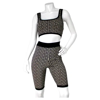 Pre-owned Balmain Jacquard Knit Monogram Bike Shorts In Gray