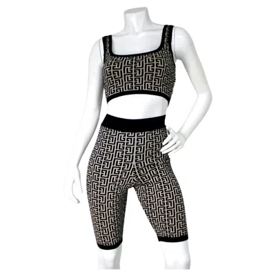Pre-owned Balmain Jacquard Knit Monogram Cropped Knit Tank Top In Gray