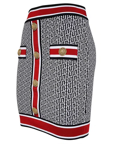 Balmain Jacquard Knit Skirt In Black