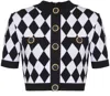 Balmain Cropped Button-embellished Jacquard-knit Top In Black